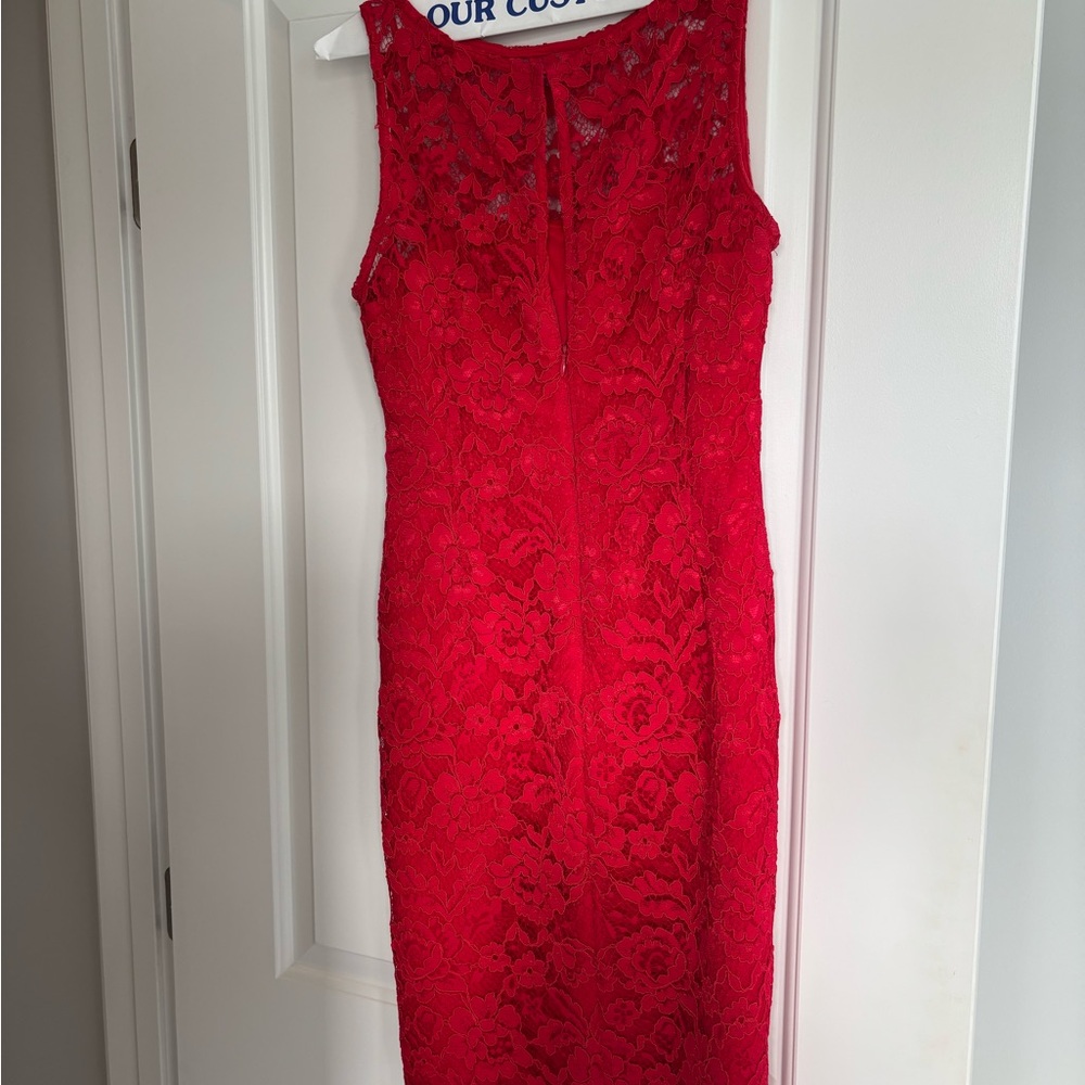 Adrianna Papell Vibrant Red Lace Midi Dress